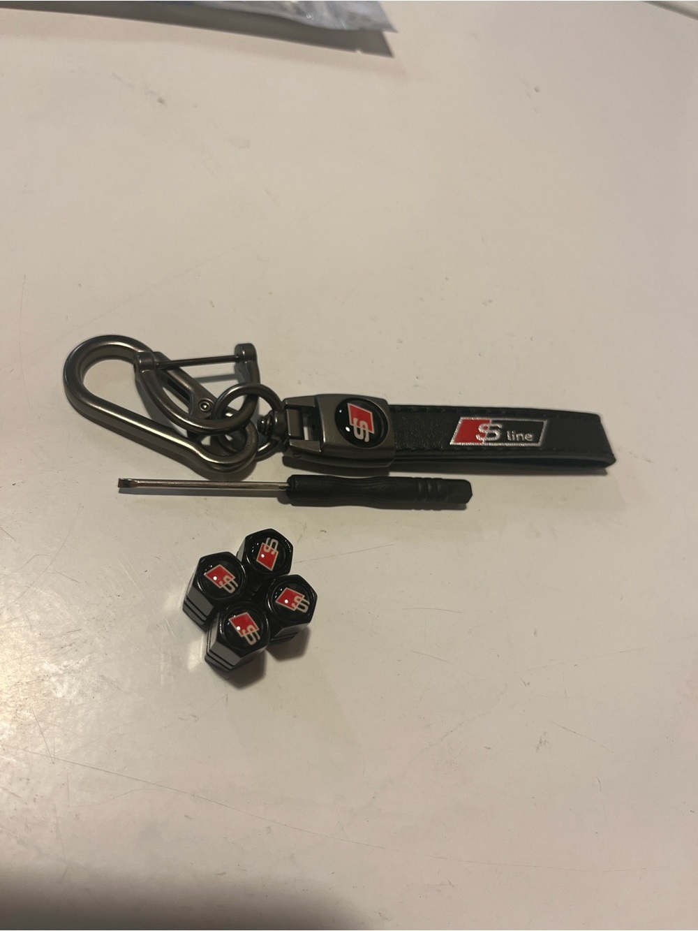 New Set Key Fob and valve stem caps S-Line Logo